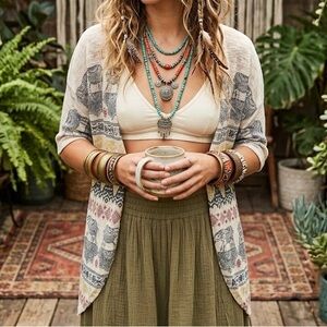 Ginger G Boho Chic Elephant Print Kimono Cardigan Lightweight Layering India